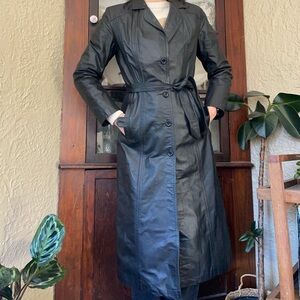 Vintage 80s leather duster trench coat Split Ends Ltd. Black coat jacket